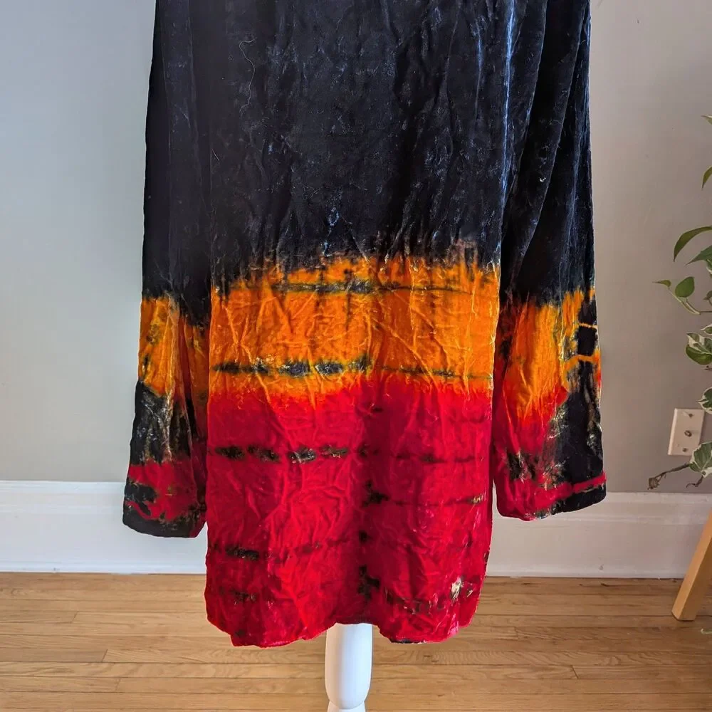 Vintage Y2K Citron Velvet Burnout Top Button Front Tie Dye Whimsygoth Size XL